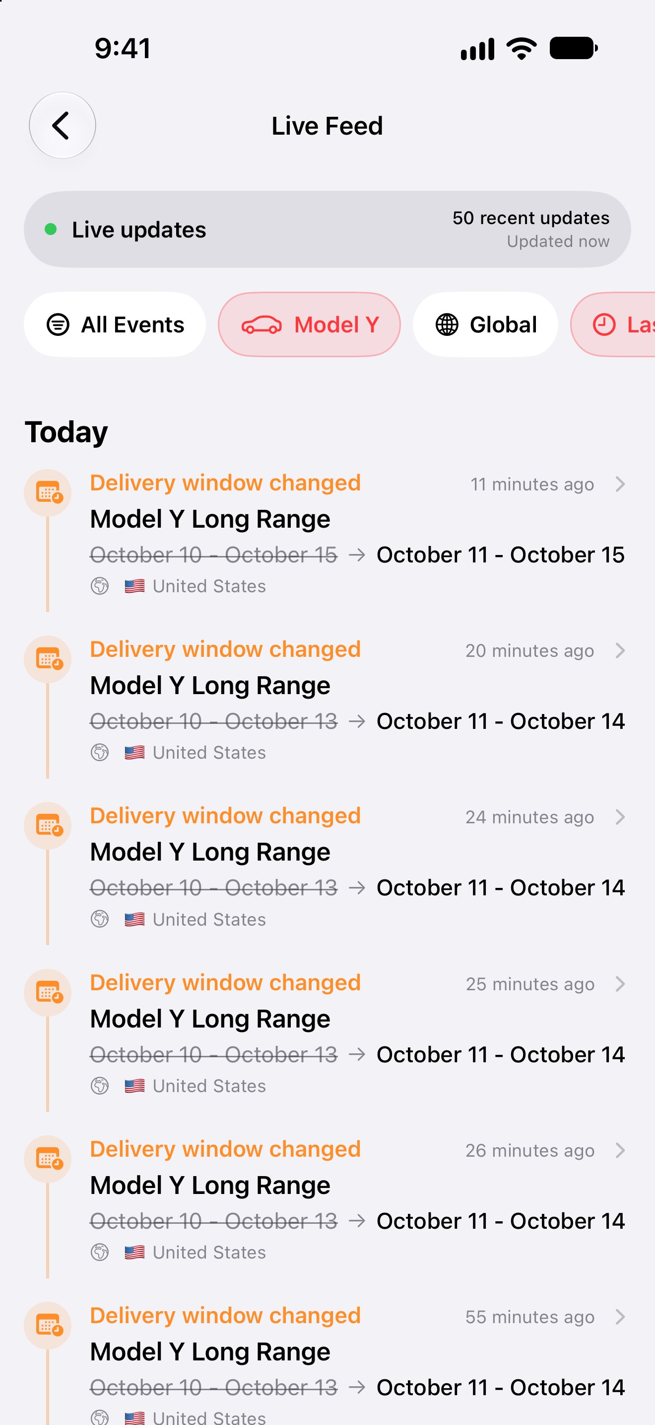 Anonymized community order updates in the iPhone app