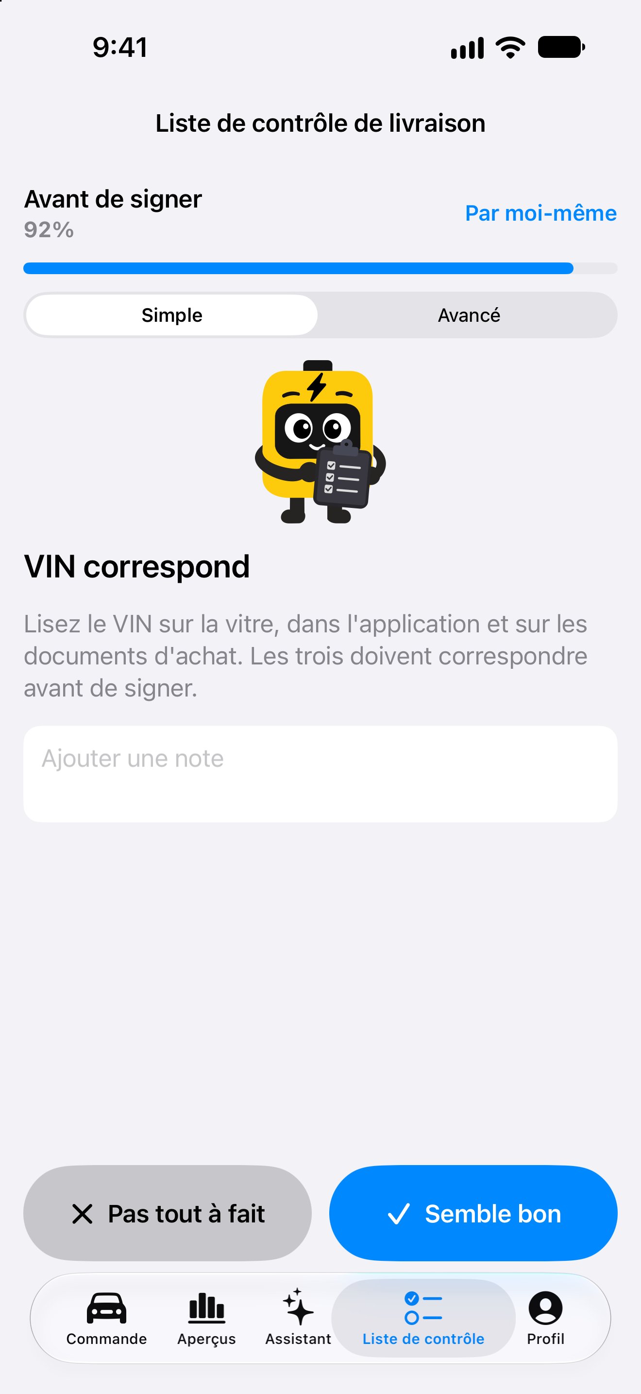 Checklist d’inspection de livraison dans l’application iPhone