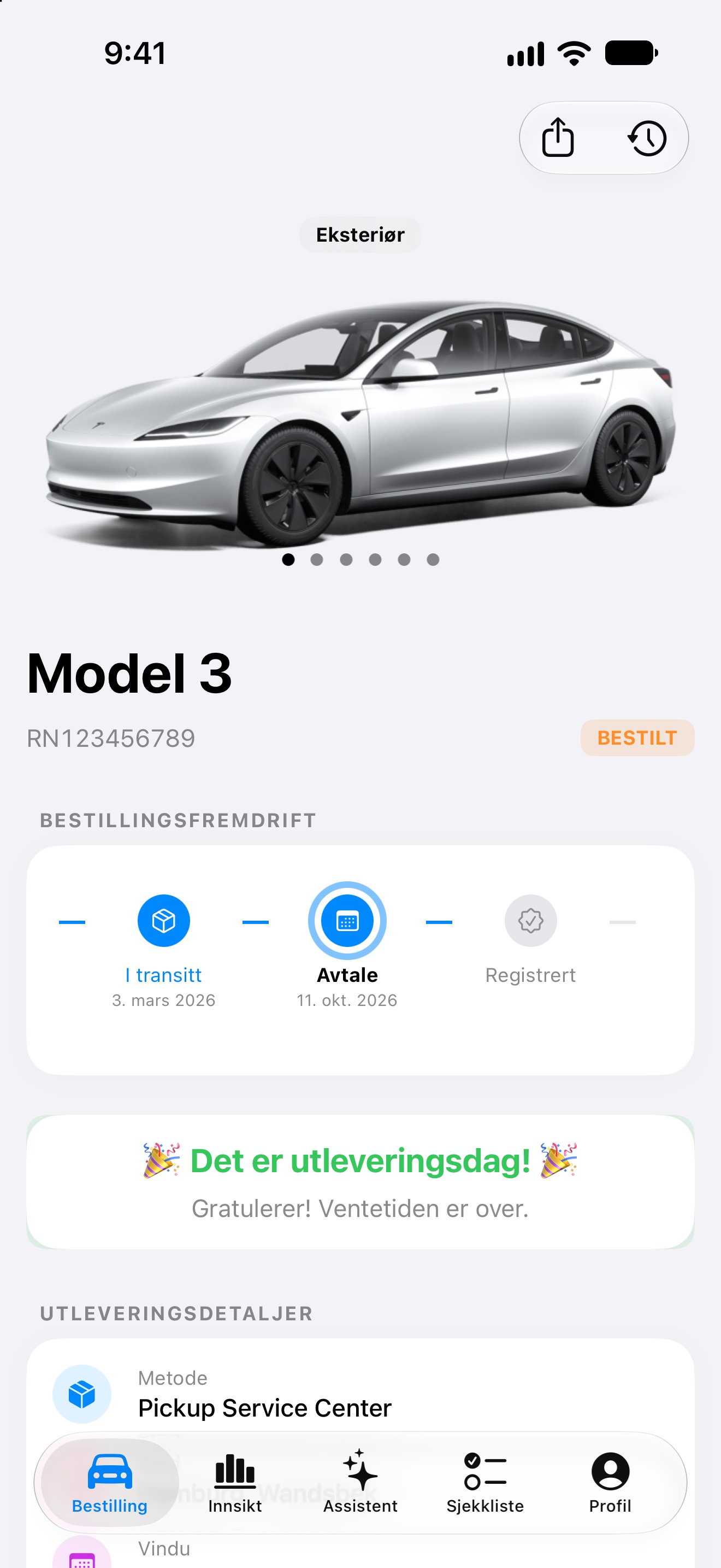 Model 3-bestillingsfremdrift, leveringsvindu og detaljer i iPhone-appen